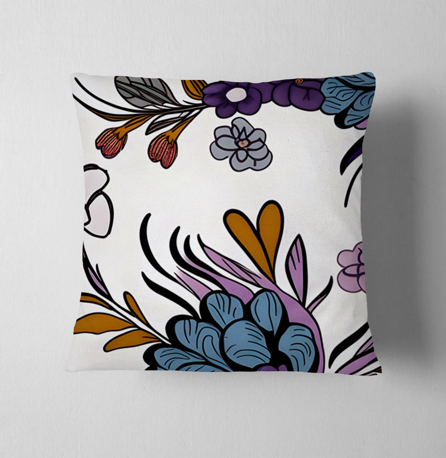 Purple Floral Botanical Pattern Throw Pillow Cover