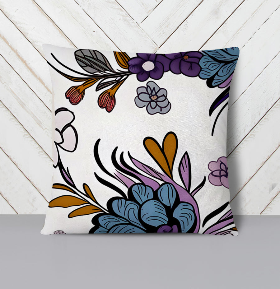 Purple Floral Botanical Pattern Throw Pillow Cover
