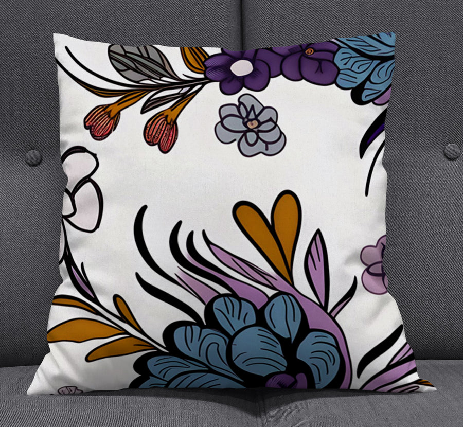 Purple Floral Botanical Pattern Throw Pillow Cover
