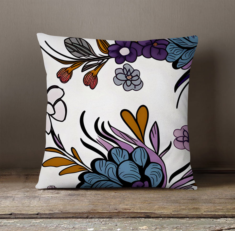 Purple Floral Botanical Pattern Throw Pillow Cover