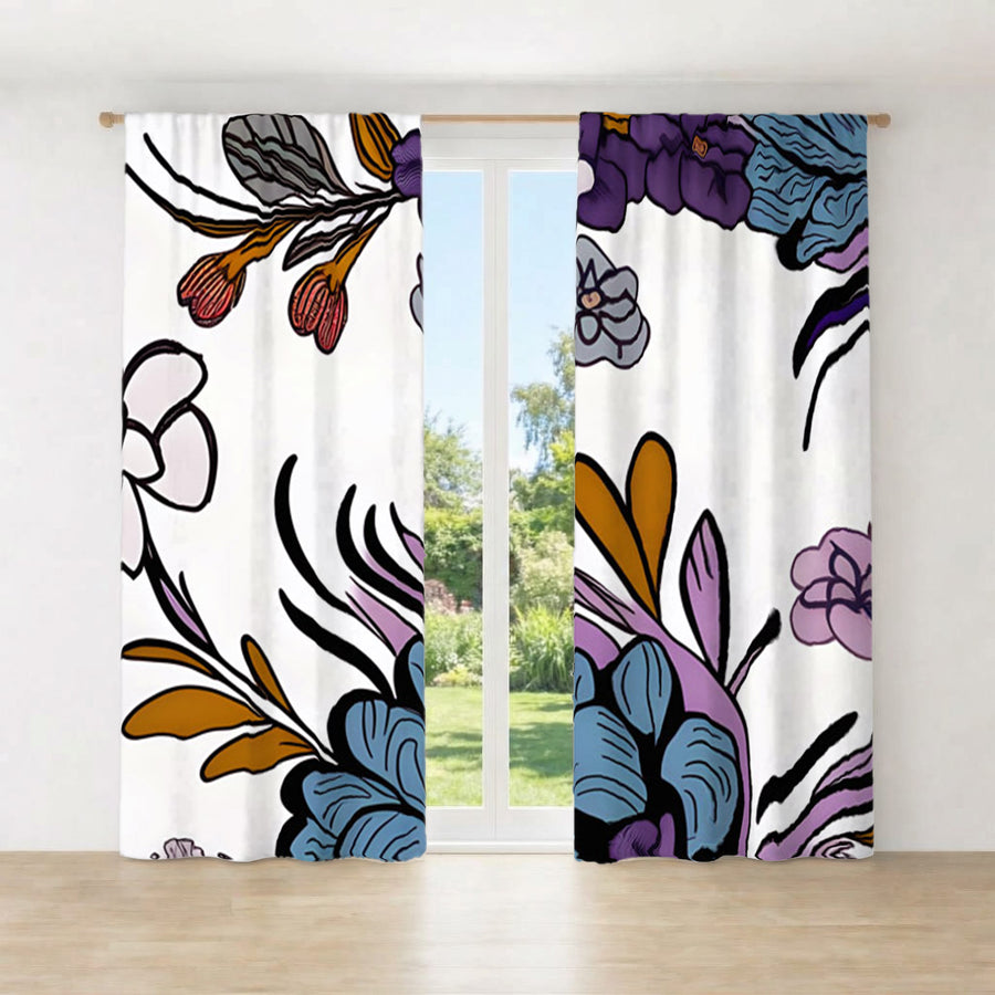 Purple Floral Botanical Pattern Window Curtains