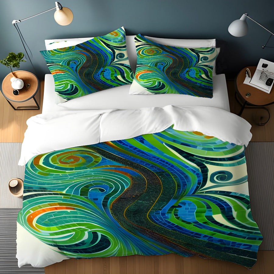 Blue and Green Swirl Abstract Pattern Duvet Cover
