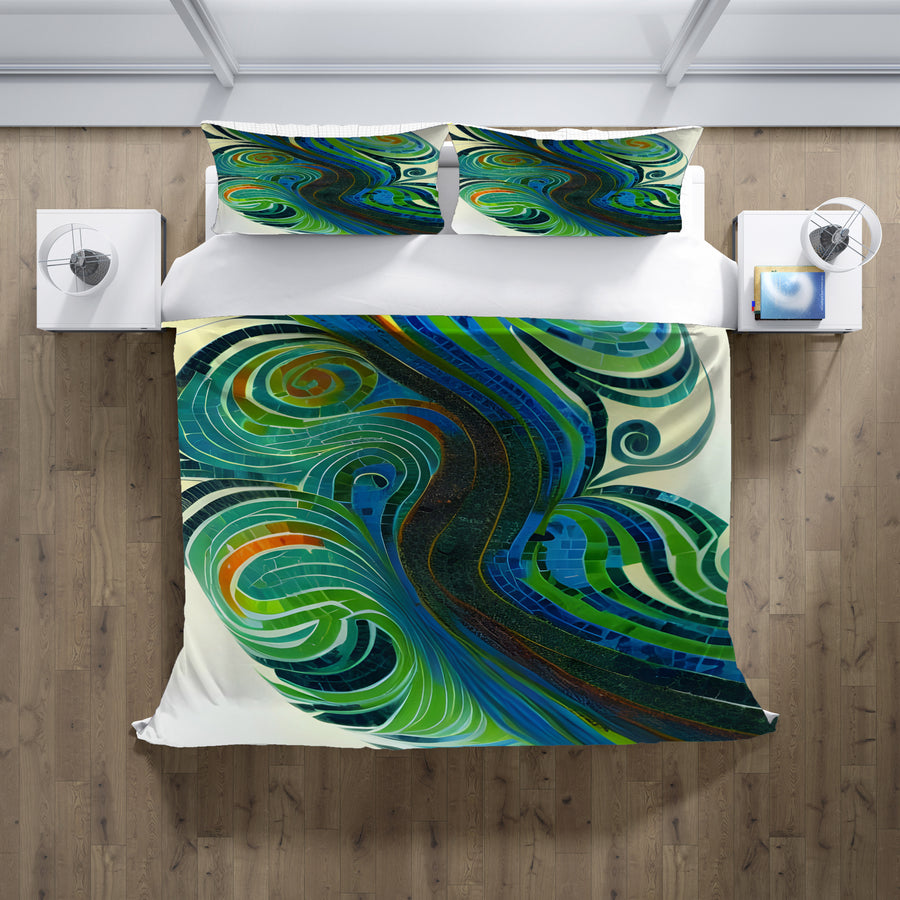 Blue and Green Swirl Abstract Pattern Duvet Cover