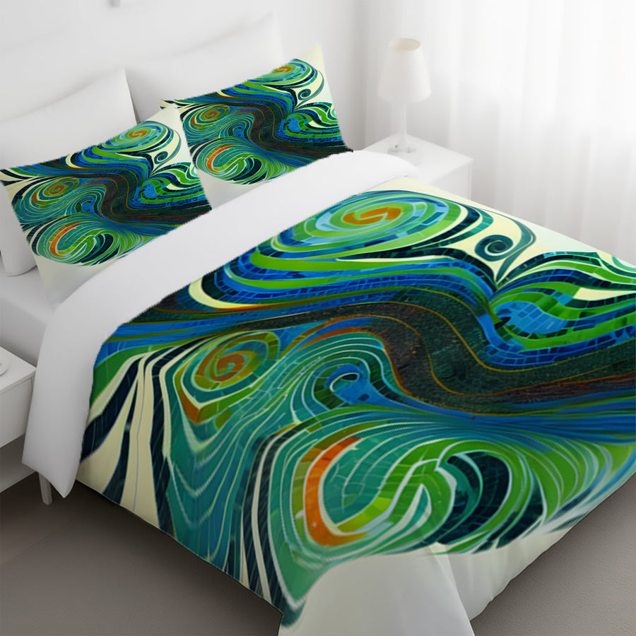 Blue and Green Swirl Abstract Pattern Duvet Cover