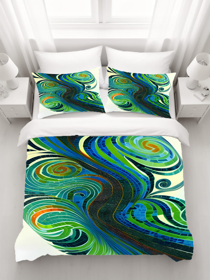 Blue and Green Swirl Abstract Pattern Duvet Cover