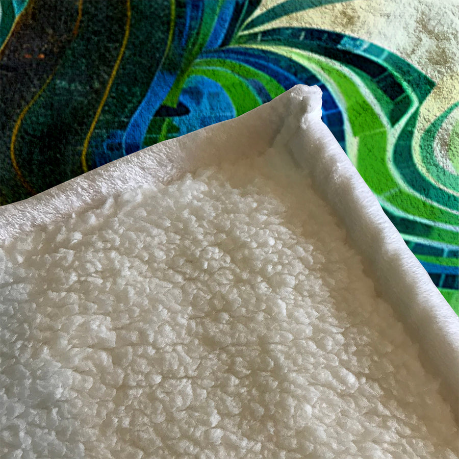 Blue and Green Swirl Abstract Pattern Fleece Sherpa Blanket