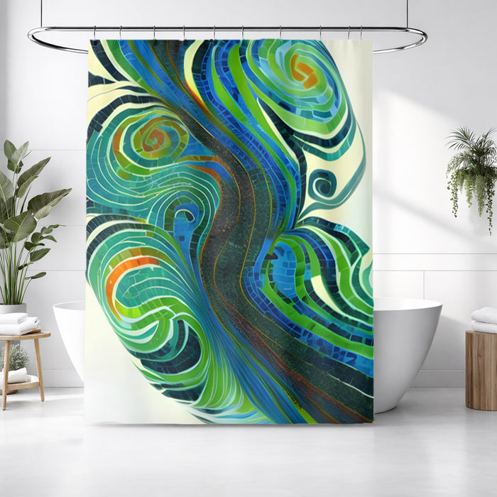 Blue and Green Swirl Abstract Pattern Shower Curtain