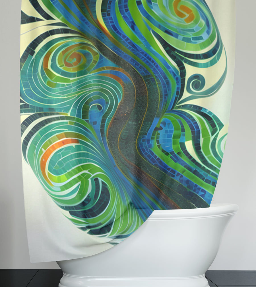 Blue and Green Swirl Abstract Pattern Shower Curtain