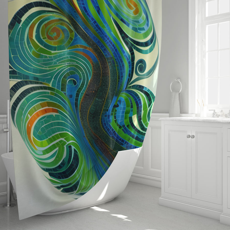 Blue and Green Swirl Abstract Pattern Shower Curtain