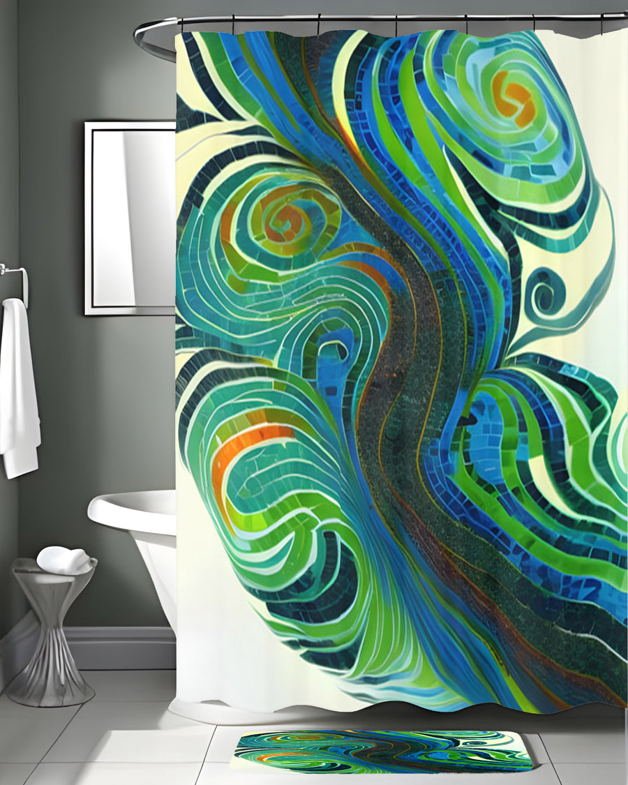 Blue and Green Swirl Abstract Pattern Shower Curtain