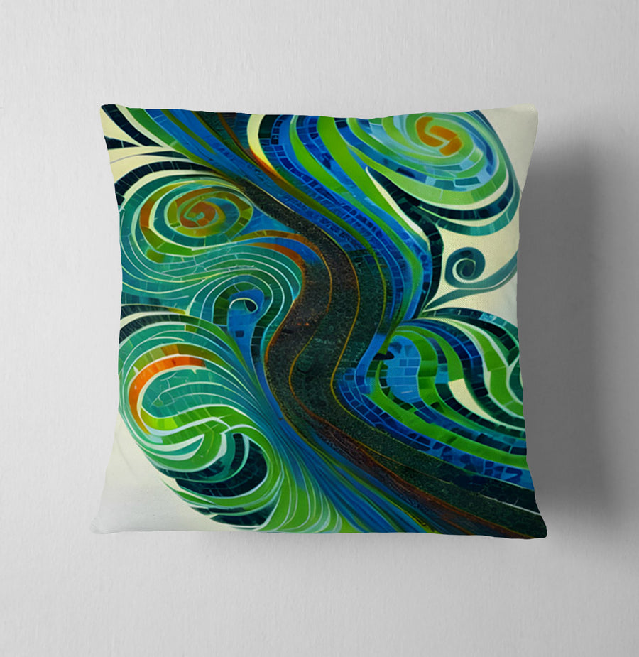 Blue and Green Swirl Abstract Pattern Throw Pillow Cover