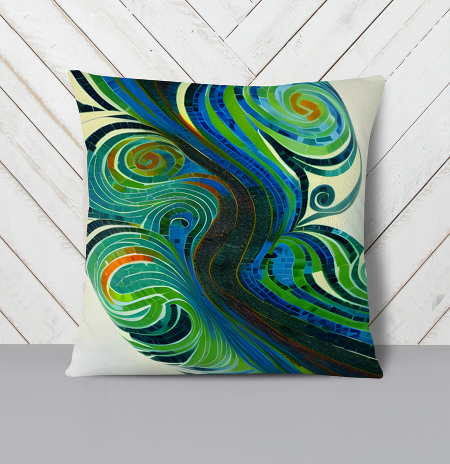 Blue and Green Swirl Abstract Pattern Throw Pillow Cover