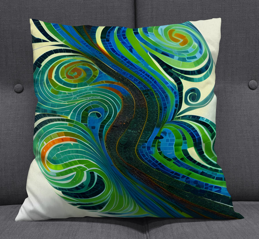 Blue and Green Swirl Abstract Pattern Throw Pillow Cover