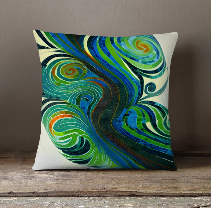 Blue and Green Swirl Abstract Pattern Throw Pillow Cover