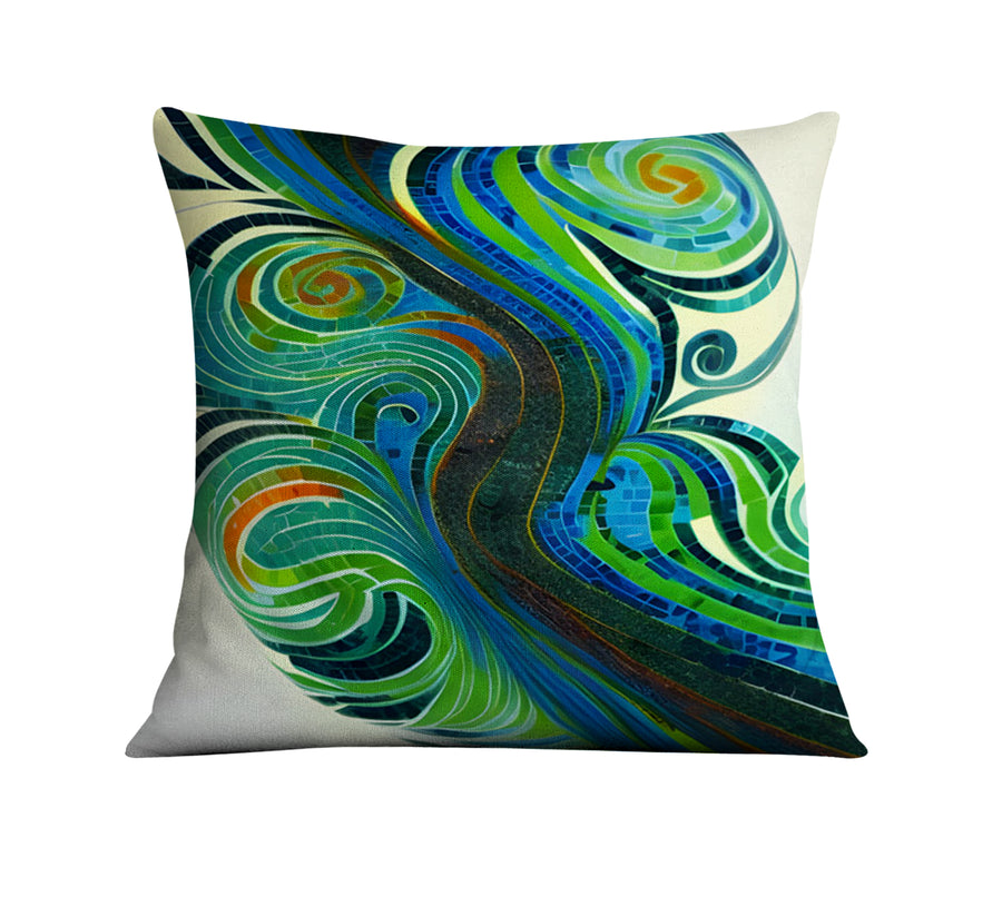 Blue and Green Swirl Abstract Pattern Throw Pillow Cover