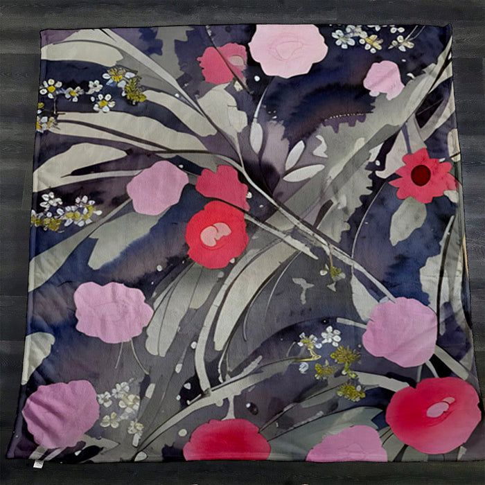 Purple Floral Botanical Artwork Fleece Sherpa Blanket