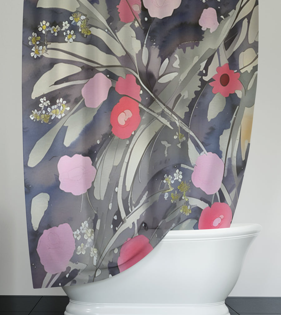 Purple Floral Botanical Artwork Shower Curtain