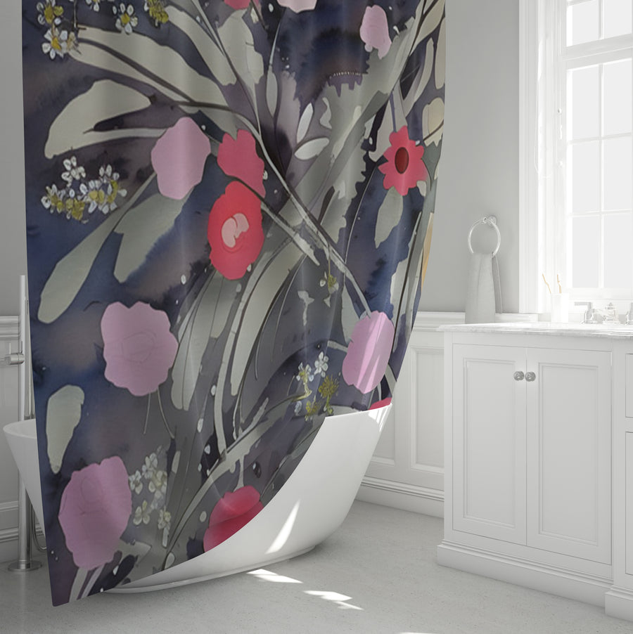 Purple Floral Botanical Artwork Shower Curtain