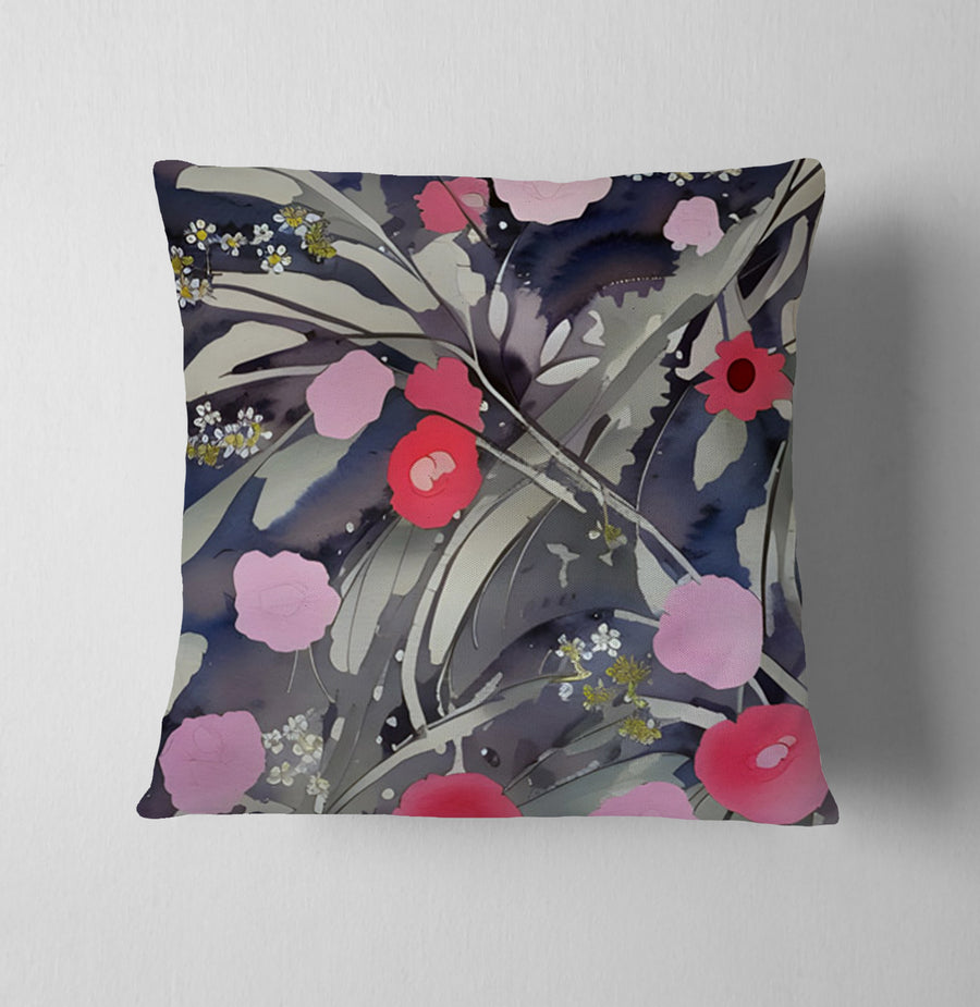 Purple Floral Botanical Artwork Throw Pillow Cover