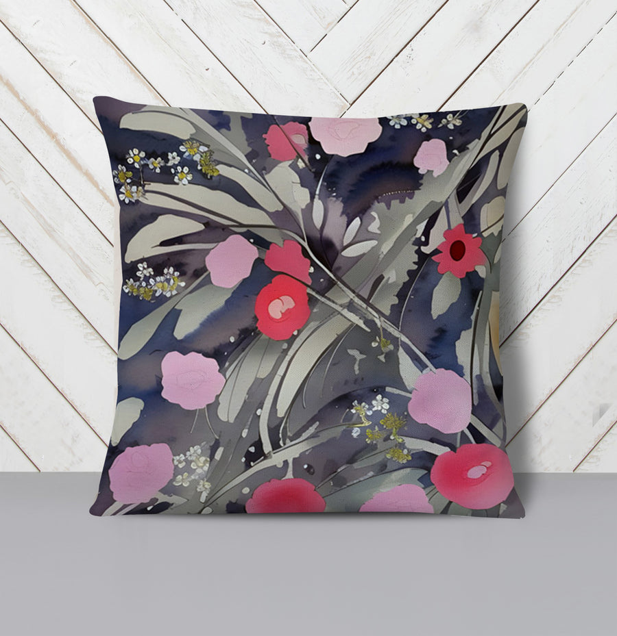 Purple Floral Botanical Artwork Throw Pillow Cover