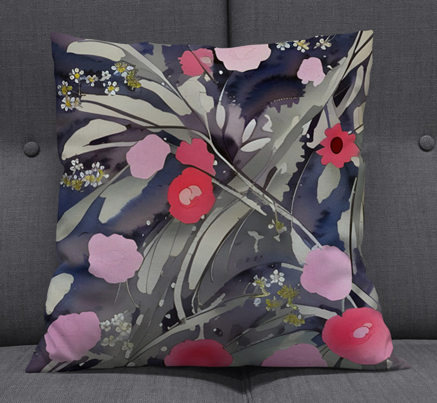 Purple Floral Botanical Artwork Throw Pillow Cover