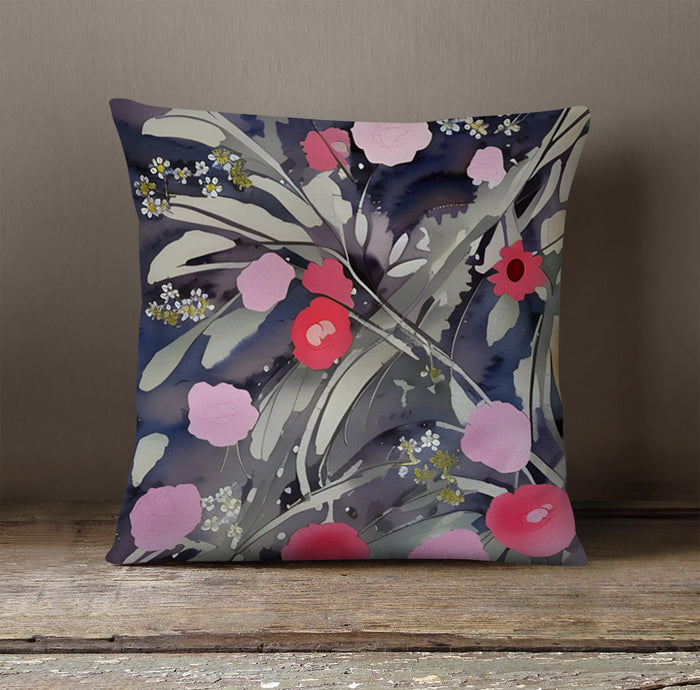 Purple Floral Botanical Artwork Throw Pillow Cover