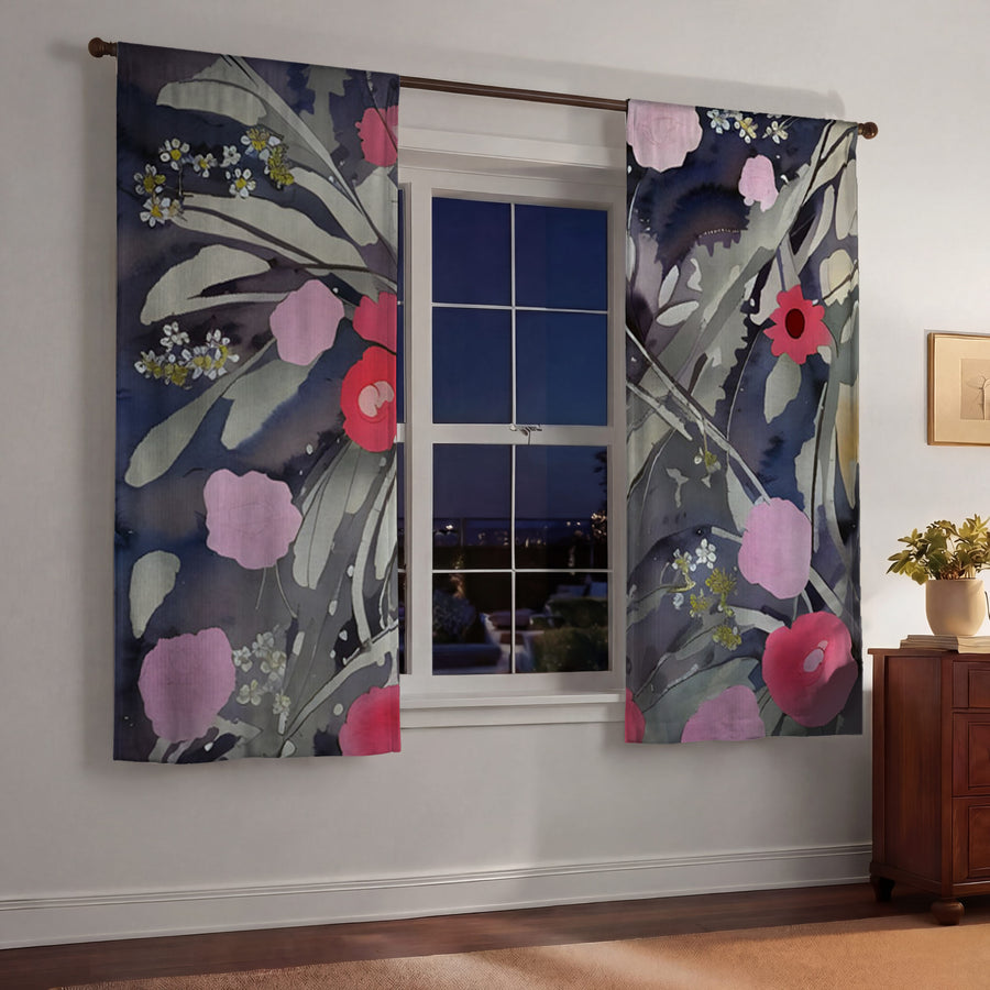 Purple Floral Botanical Artwork Window Curtains