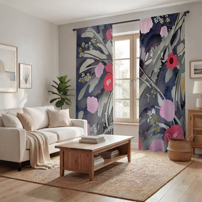 Purple Floral Botanical Artwork Window Curtains