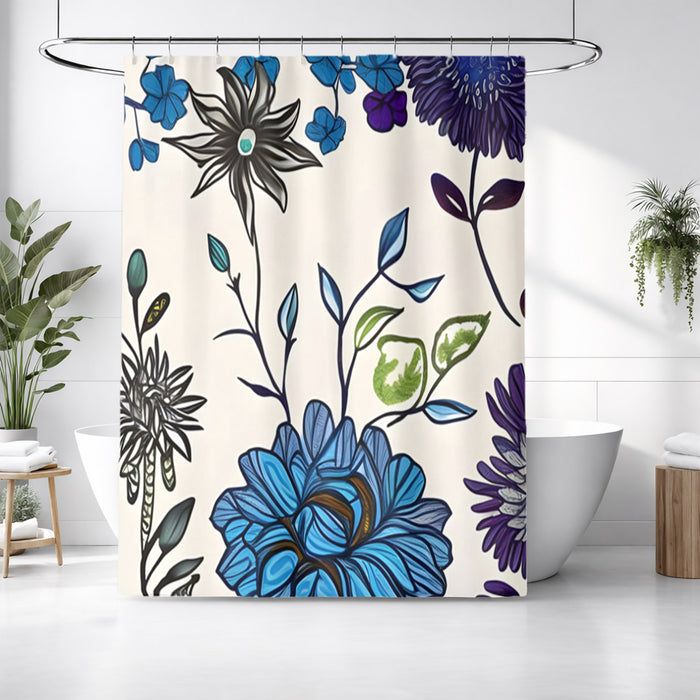 Blue Floral Botanical Pattern Shower Curtain