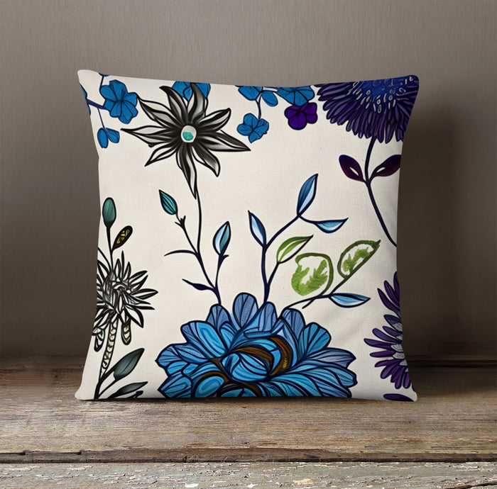 Blue Floral Botanical Pattern Throw Pillow Cover