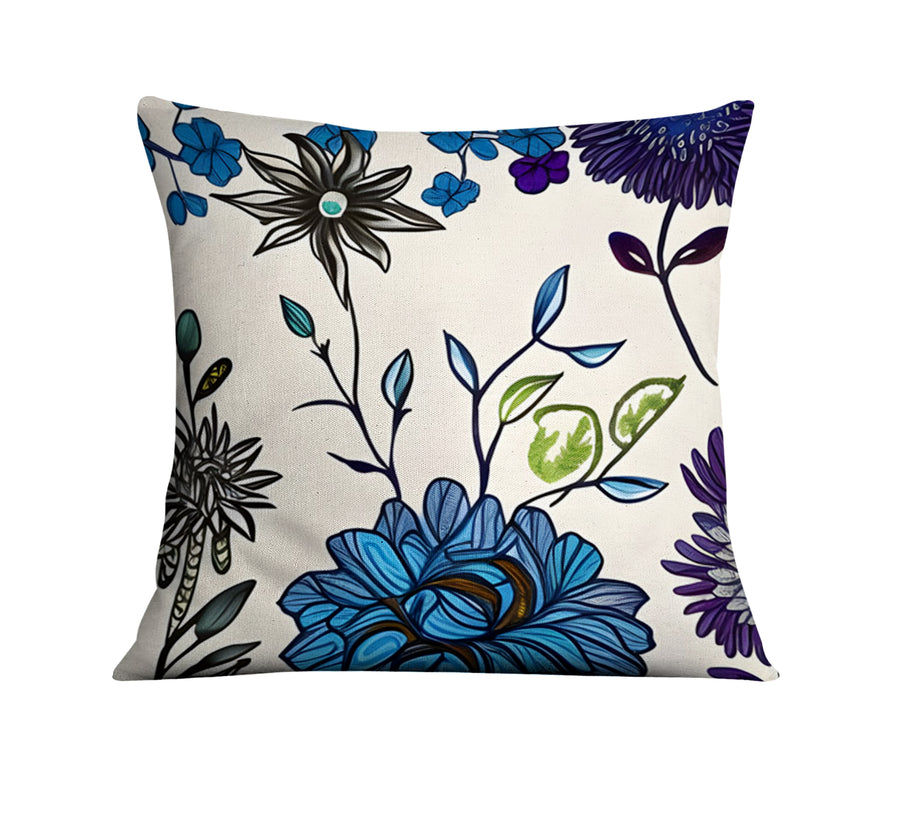 Blue Floral Botanical Pattern Throw Pillow Cover
