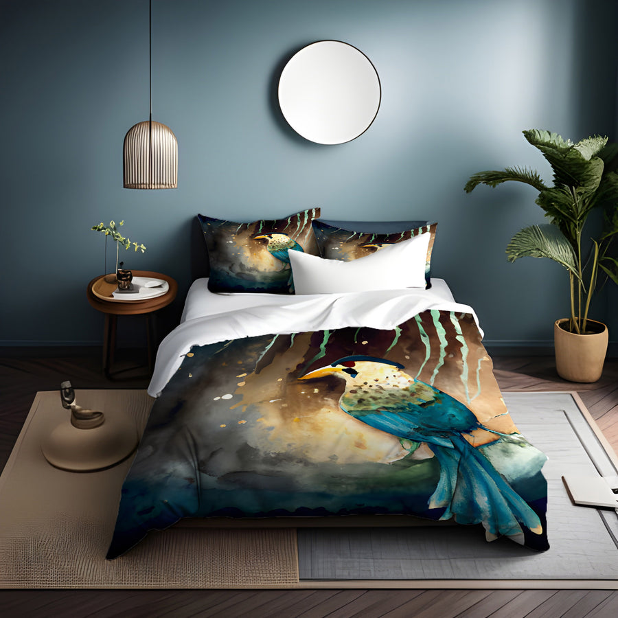 Blue Bird Forest Artwork Duvet Cover