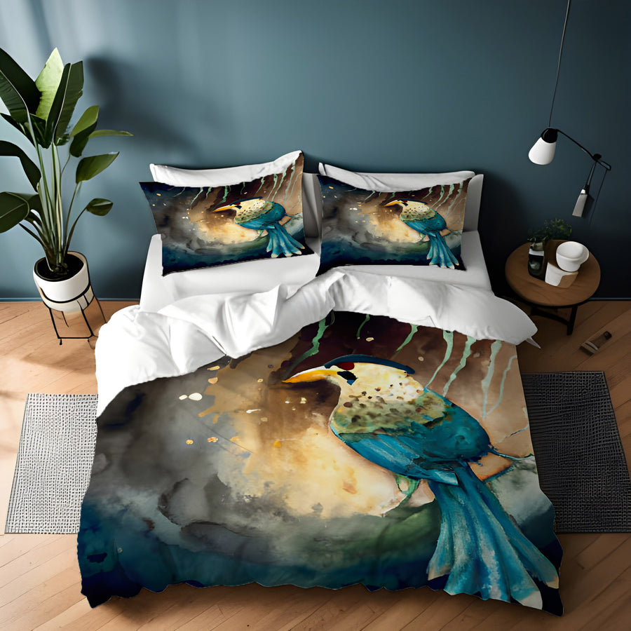 Blue Bird Forest Artwork Duvet Cover