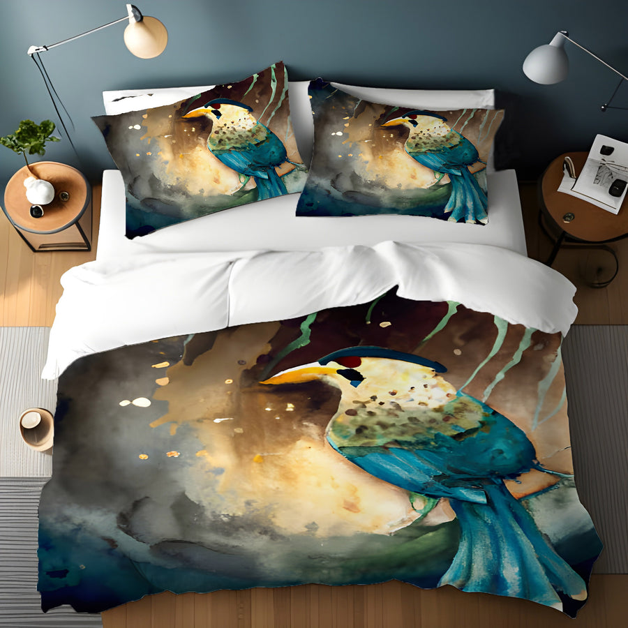 Blue Bird Forest Artwork Duvet Cover