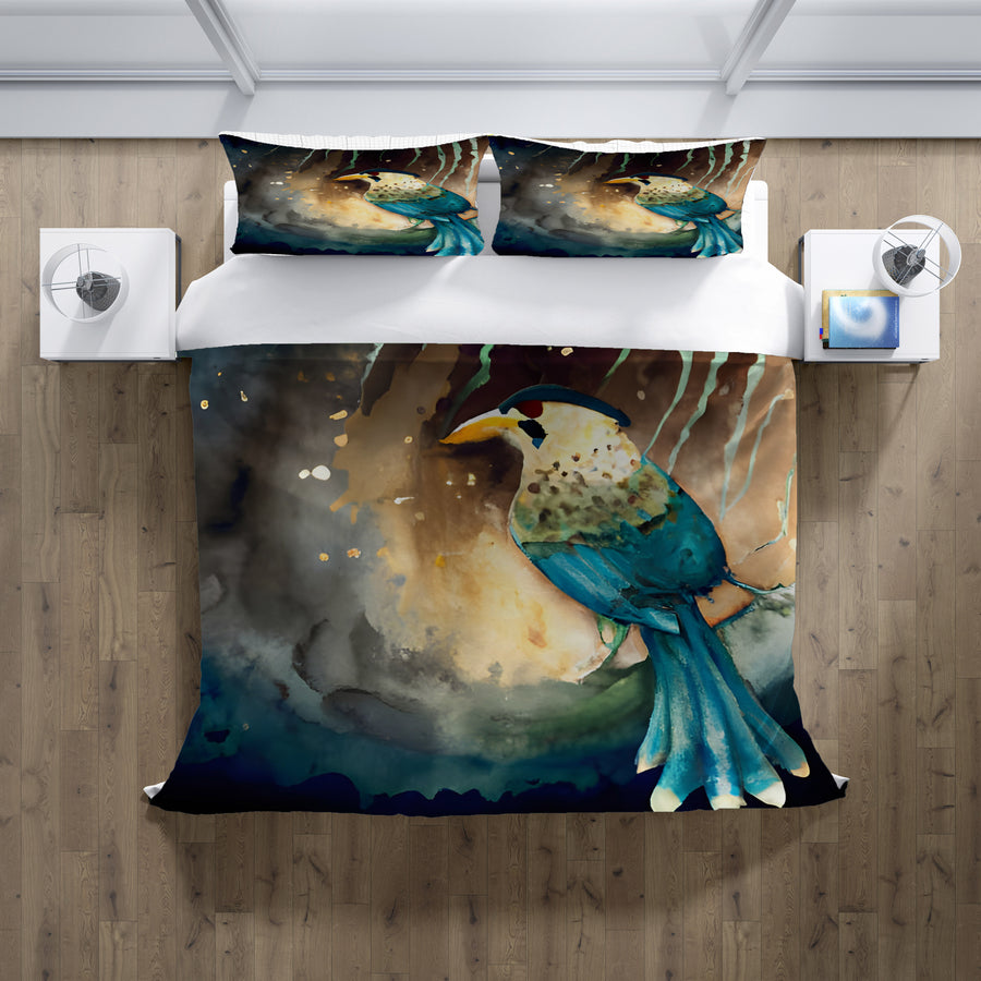 Blue Bird Forest Artwork Duvet Cover