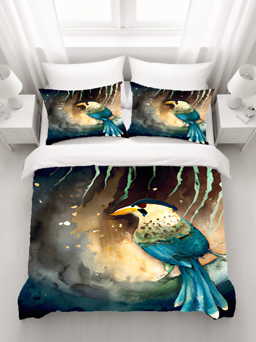 Blue Bird Forest Artwork Duvet Cover