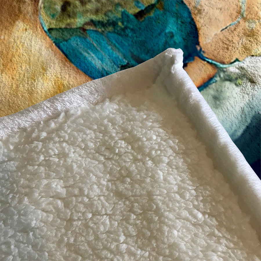 Blue Bird Forest Artwork Fleece Sherpa Blanket