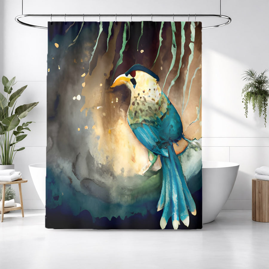 Blue Bird Forest Artwork Shower Curtain