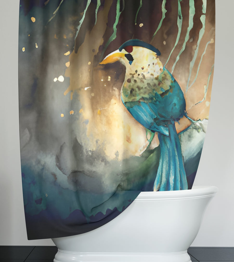 Blue Bird Forest Artwork Shower Curtain
