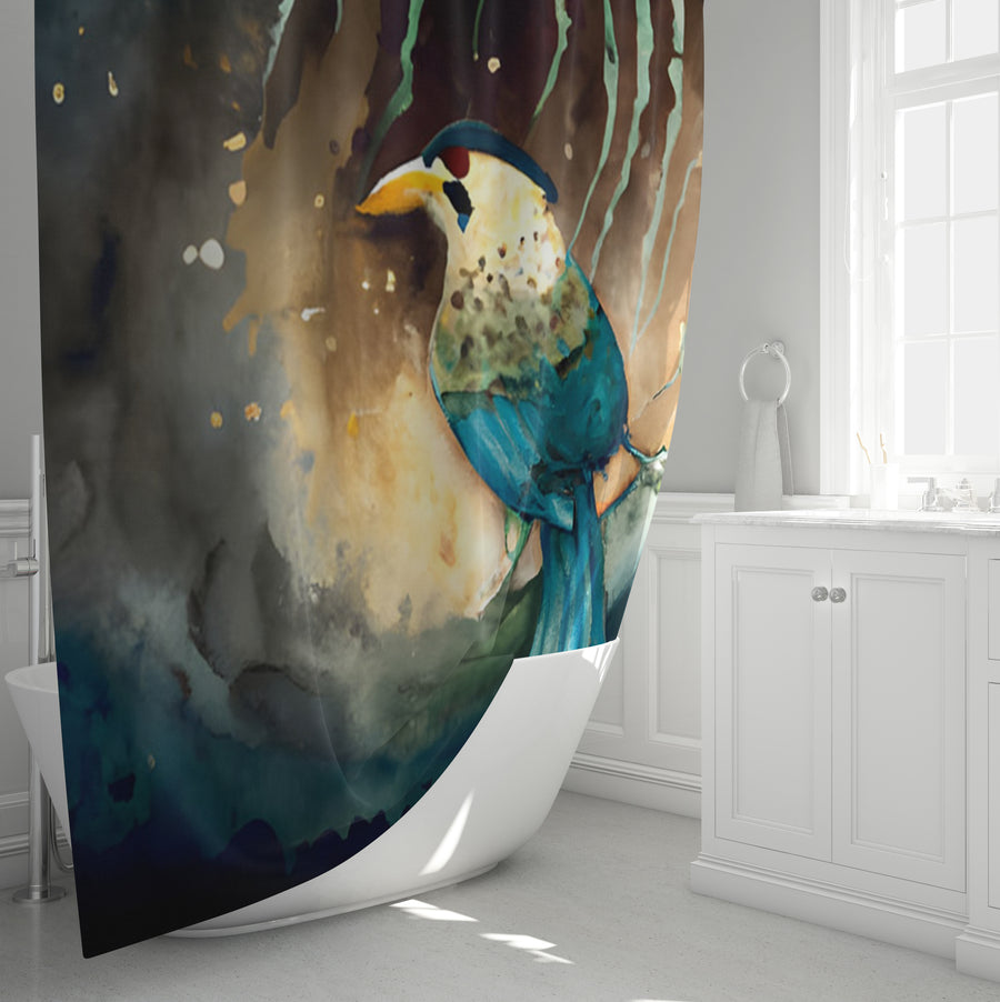Blue Bird Forest Artwork Shower Curtain