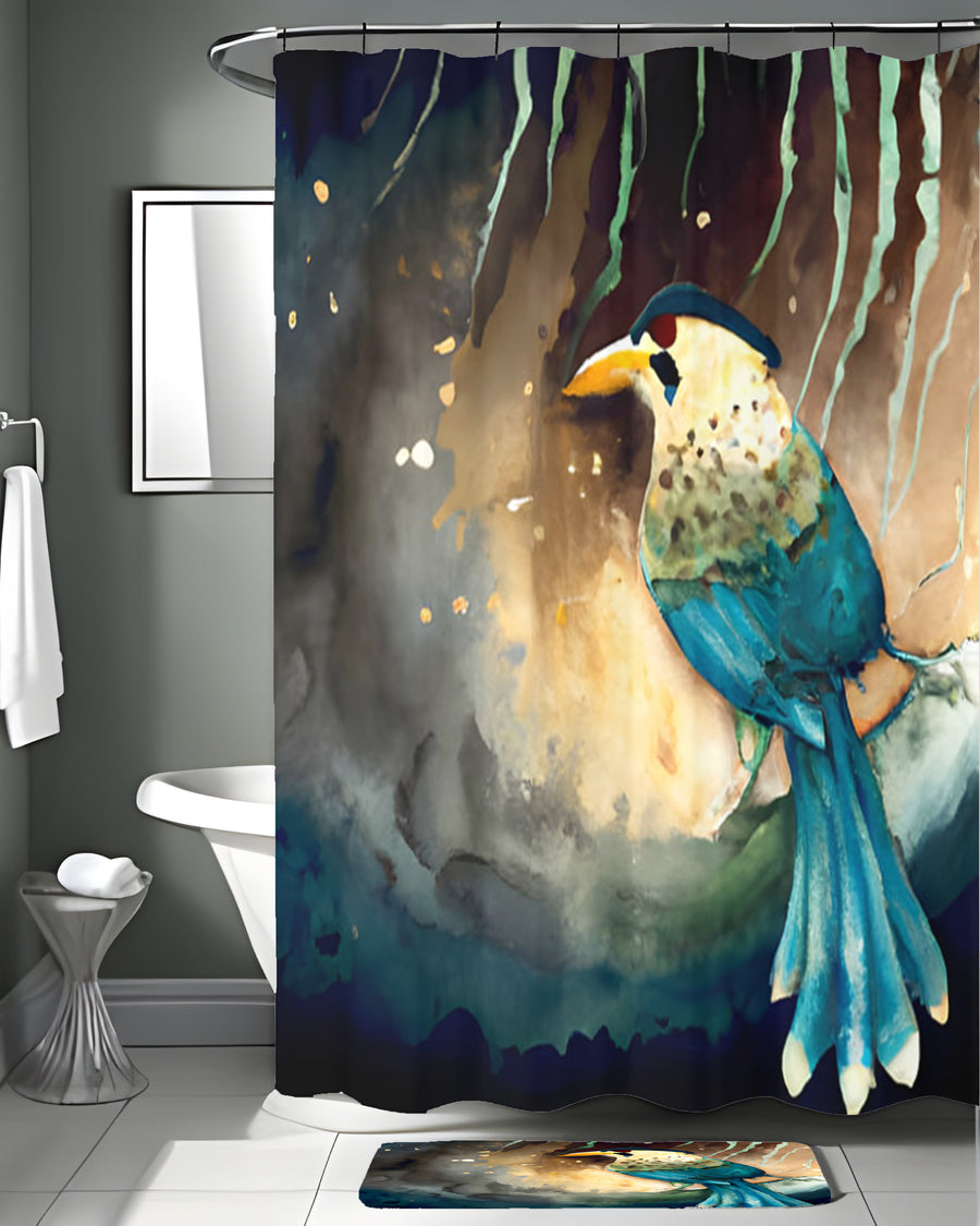 Blue Bird Forest Artwork Shower Curtain