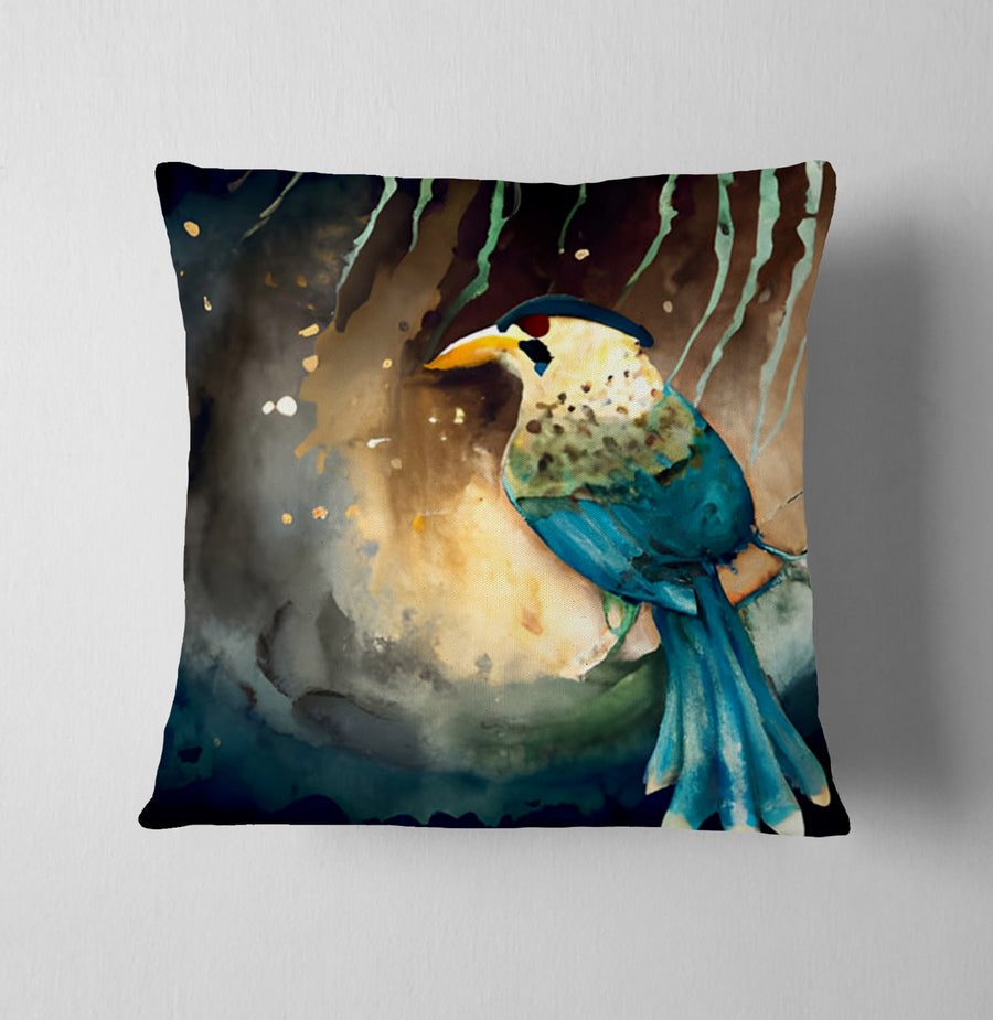 Blue Bird Forest Artwork Throw Pillow Cover