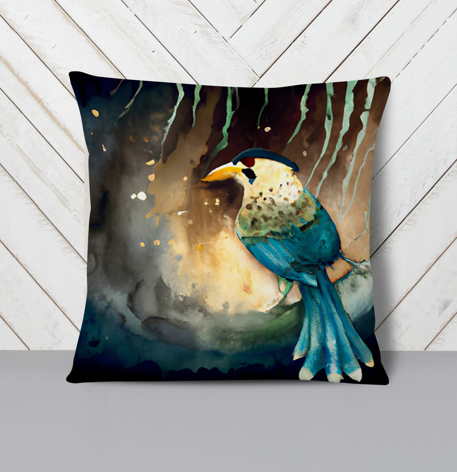 Blue Bird Forest Artwork Throw Pillow Cover