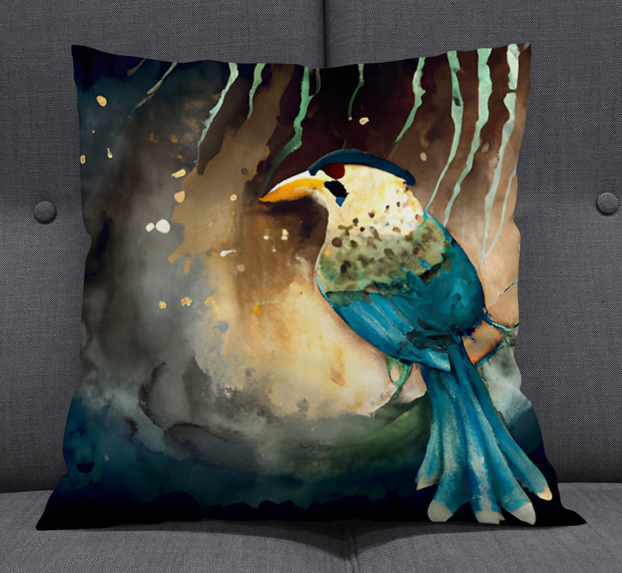 Blue Bird Forest Artwork Throw Pillow Cover