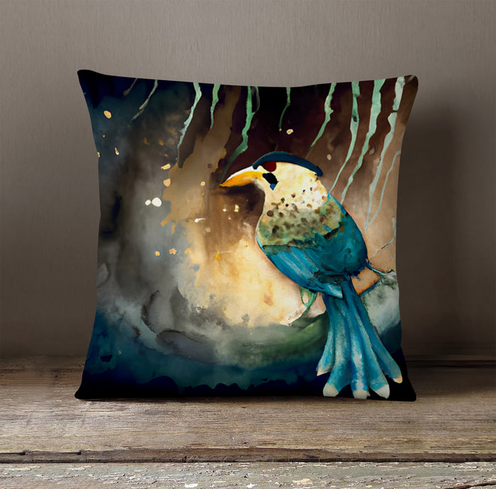 Blue Bird Forest Artwork Throw Pillow Cover