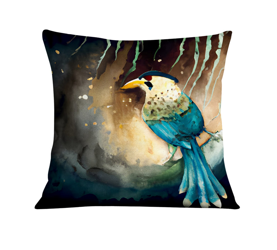 Blue Bird Forest Artwork Throw Pillow Cover