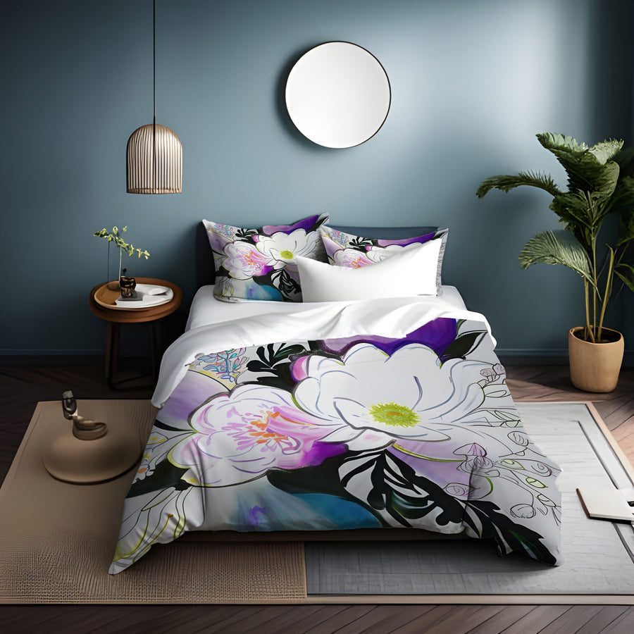 Purple Floral Botanical Artwork Duvet Cover