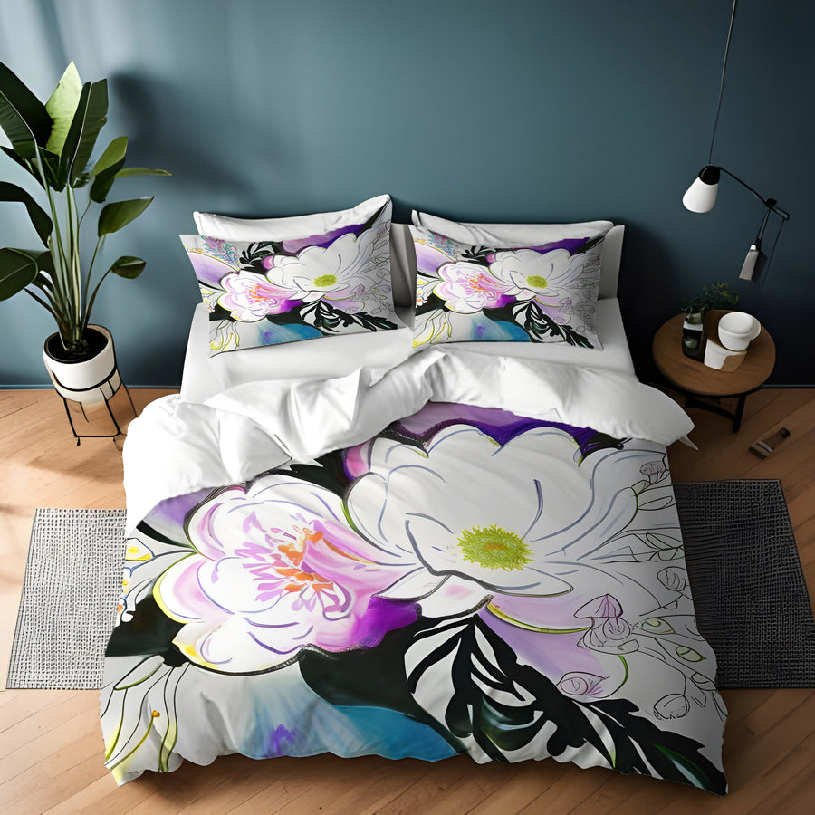 Purple Floral Botanical Artwork Duvet Cover