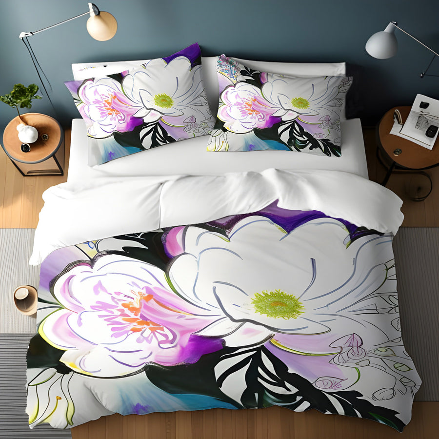Purple Floral Botanical Artwork Duvet Cover