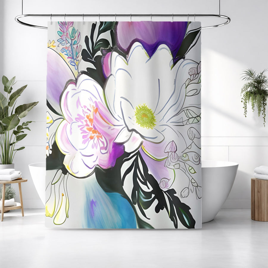 Purple Floral Botanical Artwork Shower Curtain